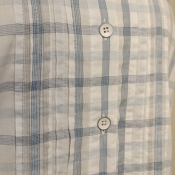 J. Jill Size M Gray Blue White Plaid Button Down Tunic Blouse - Picture 3 of 10